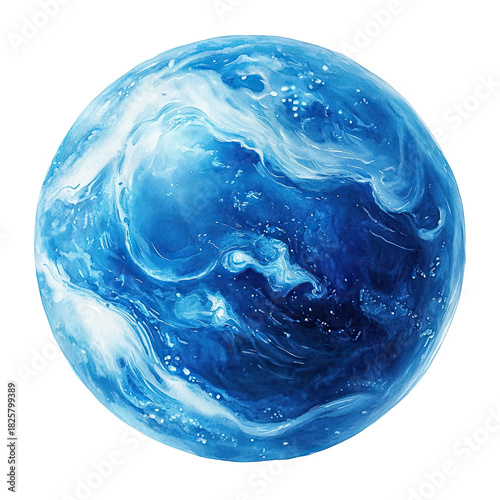 Explore a captivating blue planet with swirling watercolor textures, perfect for science, environmental, and educational projects that need a unique visual touch