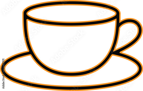Simple line drawing of a coffee cup and saucer