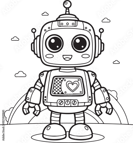 Wallpaper Mural Adorable kawaii style robot with big expressive eyes and a heart on its chest ready for coloring fun, Generative Ai Torontodigital.ca