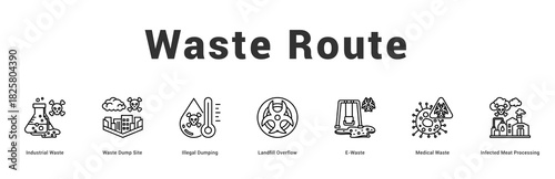 Waste Route Modern and clean web banner illustration featuring thematic icons for visual communication