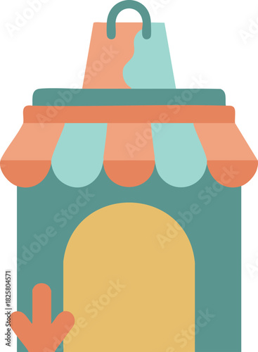 Minimal storefront facade with shopping bag and striped awning, perfect for ecommerce, local shop, and marketplace themes