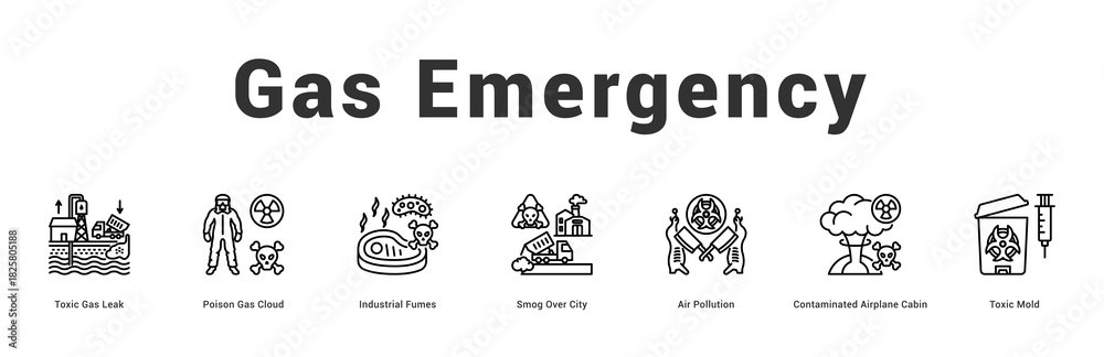 Naklejka premium Gas Emergency Modern and clean web banner illustration featuring thematic icons for visual communication