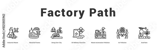 Factory Path Modern and clean web banner illustration featuring thematic icons for visual communication