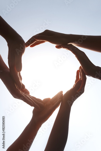 Bild auf Leinwand Multiple Hands Forming Heart Shape - Unity and Collaboration