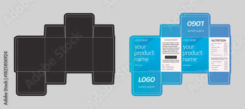 Modern Blue Medicine Box Packaging Design. Pharmaceutical Product Carton Template with Nutrition and Ingredients Panel.