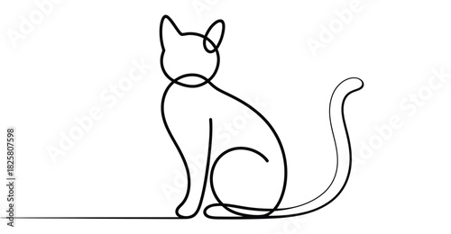  Minimalist cat line drawing – elegant continuous line art of sitting feline, symbolizing calm, grace, and simplicity