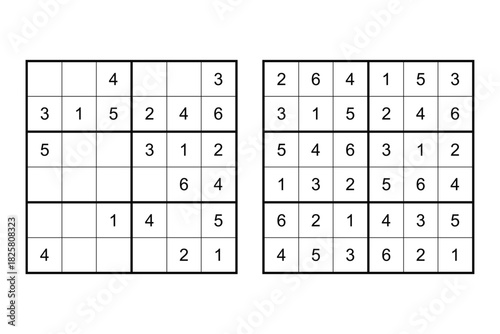 Vector sudoku with answer. Educational game with numbers for kids and leisure for adult on white background. 