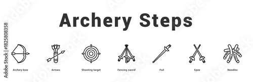 Archery Steps Modern and clean web banner illustration featuring thematic icons for visual communication