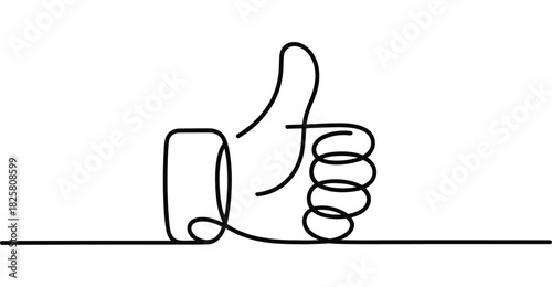  Minimalist thumbs-up hand gesture line drawing – elegant continuous line art symbolizing approval, positivity, and agreement