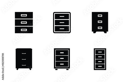 Minimal drawer cabinet set silhouette for furniture and storage designs