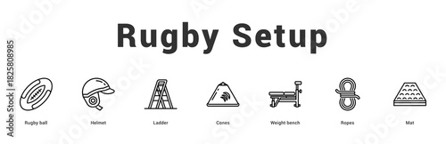 Rugby Setup Modern and clean web banner illustration featuring thematic icons for visual communication