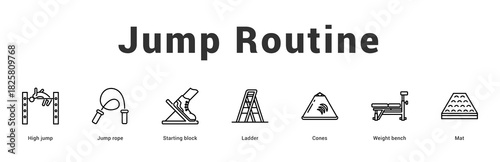 Jump Routine Modern and clean web banner illustration featuring thematic icons for visual communication