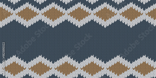 Zigzag knitted gold and blue colors seamless pattern background