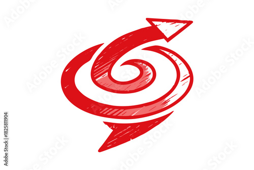 loose spiral turning into arrow tip hand drawn  