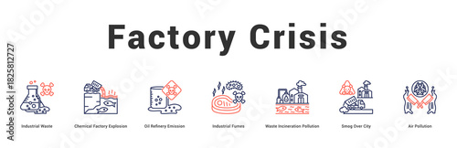 Factory Crisis Modern and clean web banner illustration featuring thematic icons for visual communication