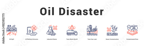 Oil Disaster Modern and clean web banner illustration featuring thematic icons for visual communication