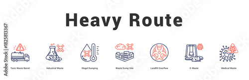 Heavy Route Modern and clean web banner illustration featuring thematic icons for visual communication