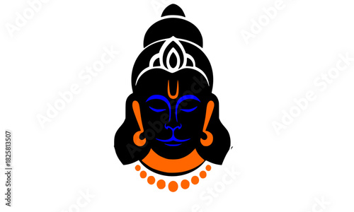 Lord Hanuman face icon logo, black and orange vector illustration, Hindu deity head minimal graphic, spiritual symbol design element, Bajrangbali avatar