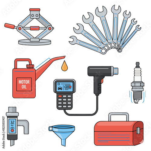 Automotive Repair & Maintenance Tools Set Pixel Art Illustration