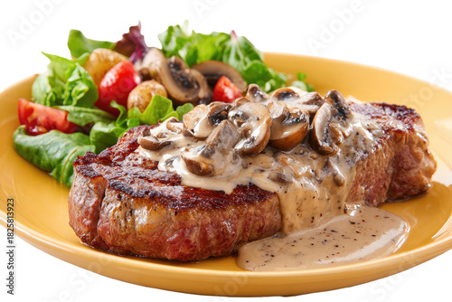 Wallpaper Mural Juicy steak with creamy mushroom sauce and fresh side salad Torontodigital.ca