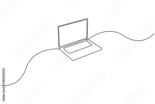 Laptop modern continuous one line drawing minimal business device isolate outline vector illustration on white background.
