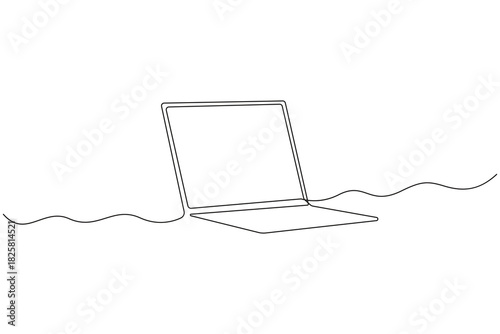 Laptop abstract continuous one line drawing digital communication concept isolate outline vector illustration on white background.