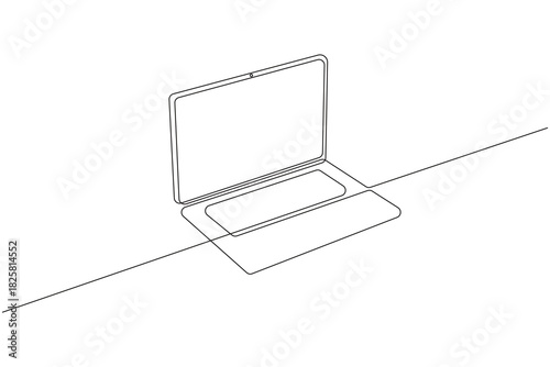 Laptop minimal continuous one line drawing modern workspace device isolate outline vector illustration.