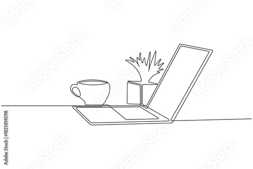 Laptop continuous one line drawing minimalist technology concept isolate outline vector illustration on white background.
