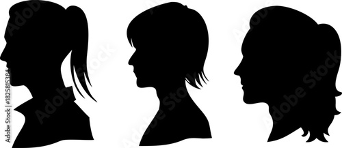 Collection of three womens head silhouettes