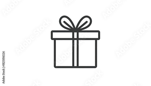 Outlined gift box with bow icon on black background