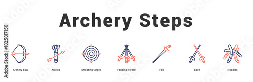 Archery Steps Modern and clean web banner illustration featuring thematic icons for visual communication