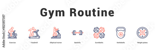 Gym Routine Modern and clean web banner illustration featuring thematic icons for visual communication