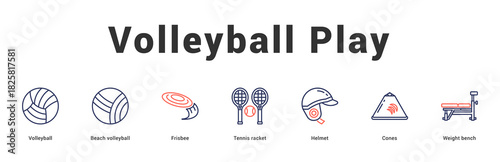 Volleyball Play Modern and clean web banner illustration featuring thematic icons for visual communication