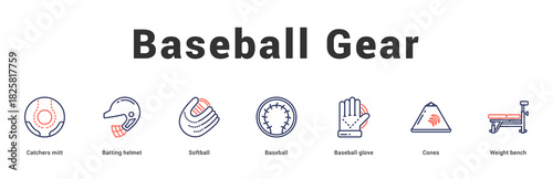 Baseball Gear Modern and clean web banner illustration featuring thematic icons for visual communication