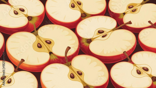 Red Apple Slices Arranged as Flower – Healthy Eating Concept Illustration