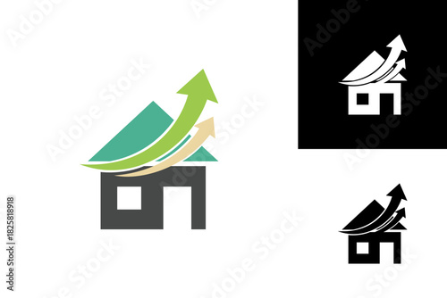 Dynamic house icon symbolizing real estate growth and property value increase, representing successful investments and future prosperity in the housing market and property development