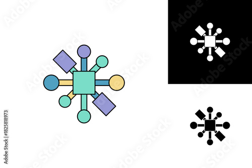 Abstract digital network icon illustrating interconnected nodes, data exchange, and system architecture for modern technology concepts and communication platforms