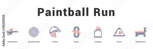 Paintball Run Modern and clean web banner illustration featuring thematic icons for visual communication