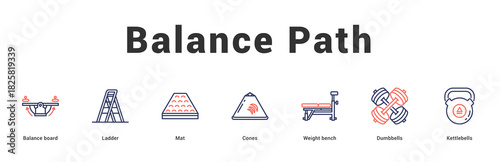 Balance Path Modern and clean web banner illustration featuring thematic icons for visual communication