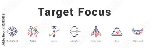 Target Focus Modern and clean web banner illustration featuring thematic icons for visual communication