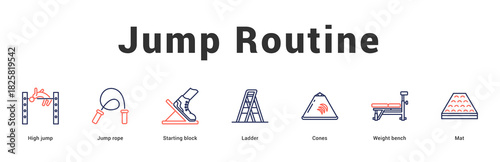 Jump Routine Modern and clean web banner illustration featuring thematic icons for visual communication