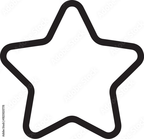 Black and white vector illustration of rounded five-pointed star outline in minimal hollow design for icons and decoration