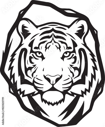 Stylized tiger head illustration, fierce predatory mammal vector