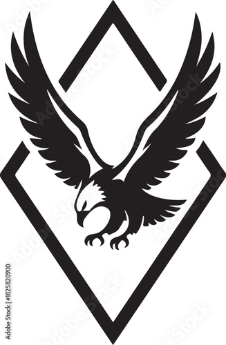 Eagle soaring within a strong geometric diamond shape logo design