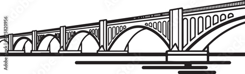 Outline drawing of a large arched bridge connecting two points