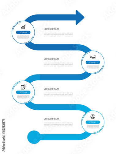 Professional business success 4 steps serpentine timeline infographic.