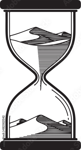 Hourglass with desert sand dunes inside, symbolizing passing time