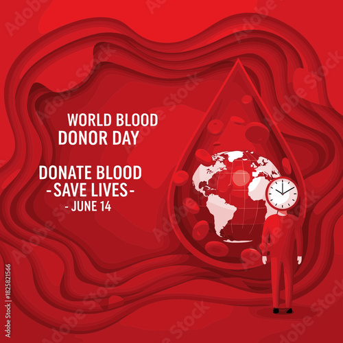 Blood Donor Day Red Papercut Globe Illustration