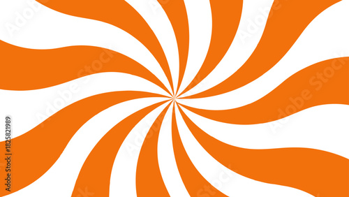 High Contrast Orange & White Sunburst Background With Wavy Radial Swirl Pattern. Flat Vector Pop Art Design for Retro Starburst Themes, Comic Books, Groovy Banners, & Summer Flyers.