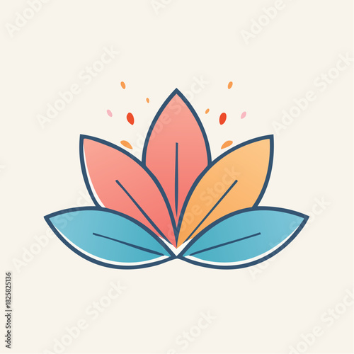 Stylized Lotus Flower Illustration with Soft Pastel Colors and Sparkles on Cream Background symbolizing Growth and Serenity